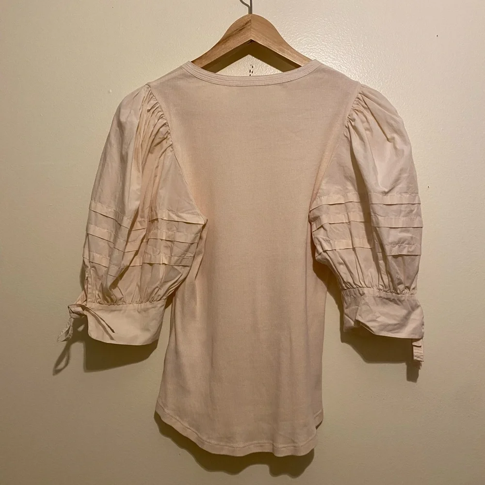 Ulla Johnson Pia Melange Rib-Knit Top Cream Buttoned V-Neck Blouse. Size M